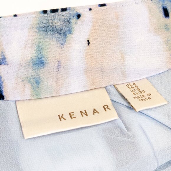 Kenar Pencil Straight Skirt Watercolor Blue Size 4 Lined Abstract Print Stretch - Picture 3 of 3